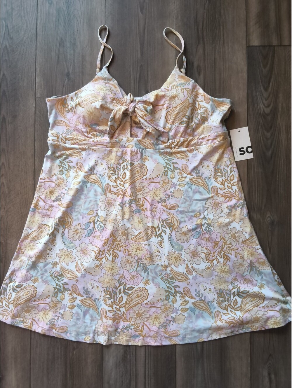 SO XL Tie Knot Skater Mini Dress Floral Print Soft Stretchy
